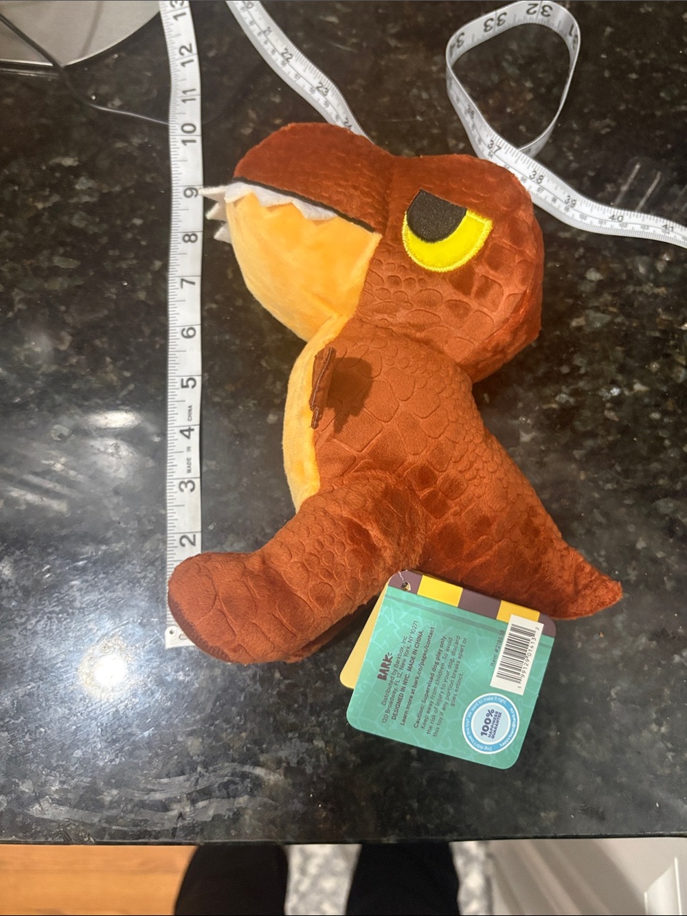 Bark Orange and Yellow Plush T-Rex Dog Toy - Picture 3 of 7
